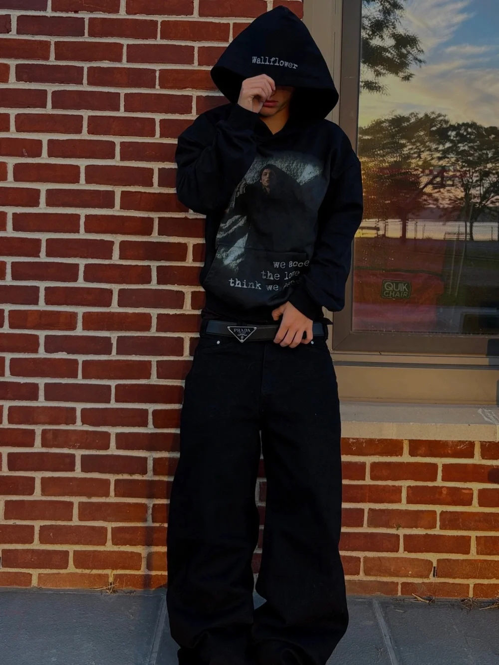 Wallflower Black Graphic Pullover Hoodie with Quote